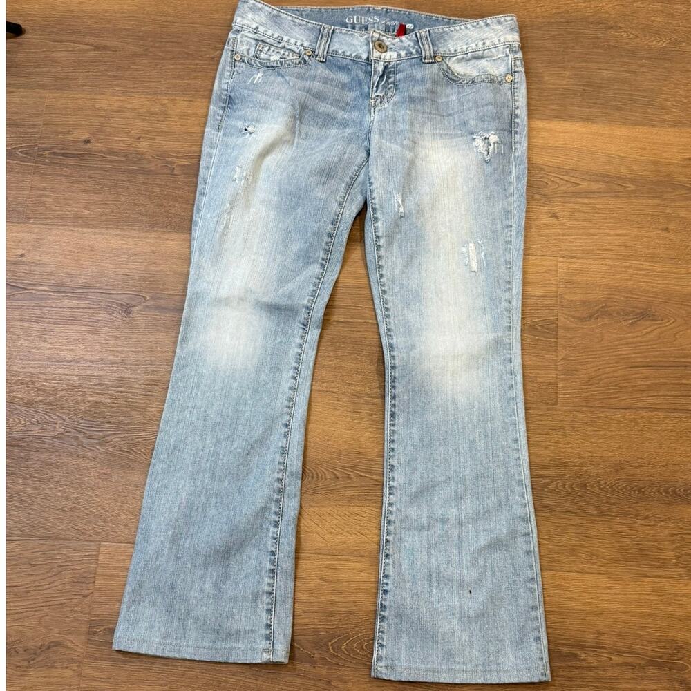 GUESS Jeans Womens 32 Boot Cut Light Wash Distressed Stretch Denim Jeans